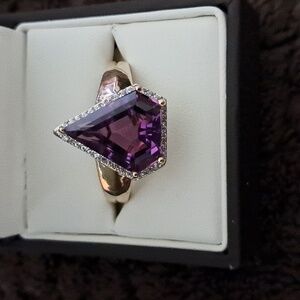 Amethyst & Natural White Zircon Halo Men's Ring.